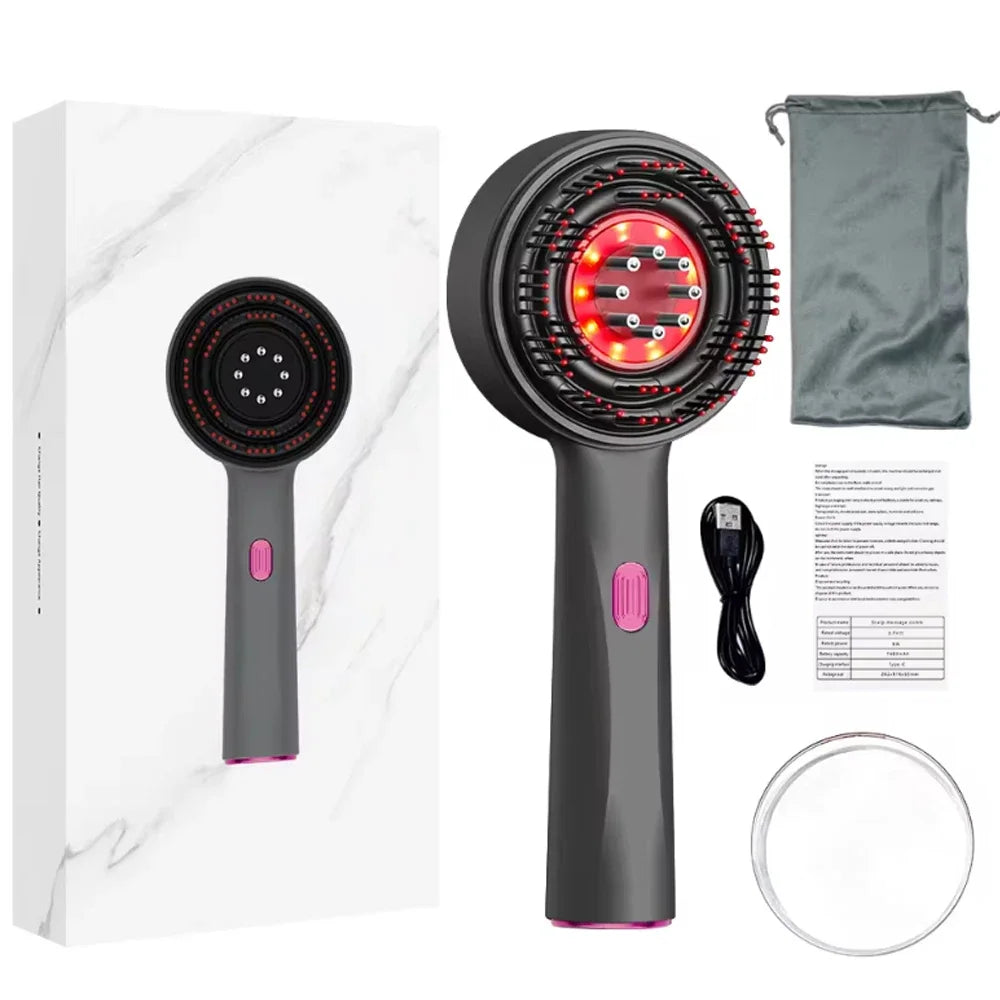 HTMCK Electric Vibration Red Light Scalp Massage Brush Portable Essential Oil Hair Care Comb Home Daily Use