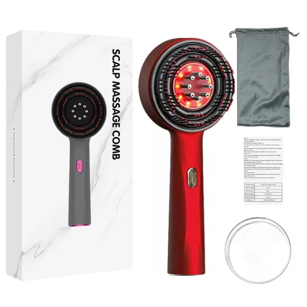 HTMCK Electric Vibration Red Light Scalp Massage Brush Portable Essential Oil Hair Care Comb Home Daily Use
