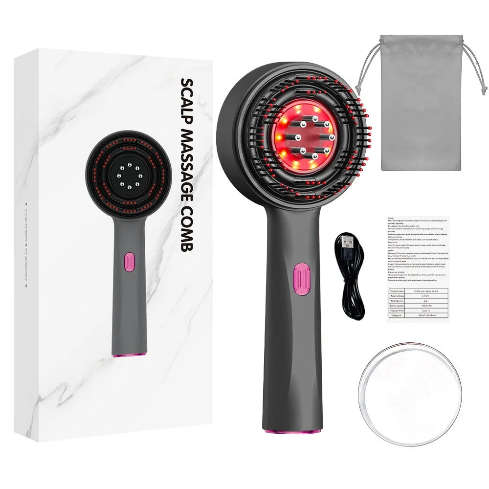 HTMCK Electric Vibration Red Light Scalp Massage Brush Portable Essential Oil Hair Care Comb Home Daily Use