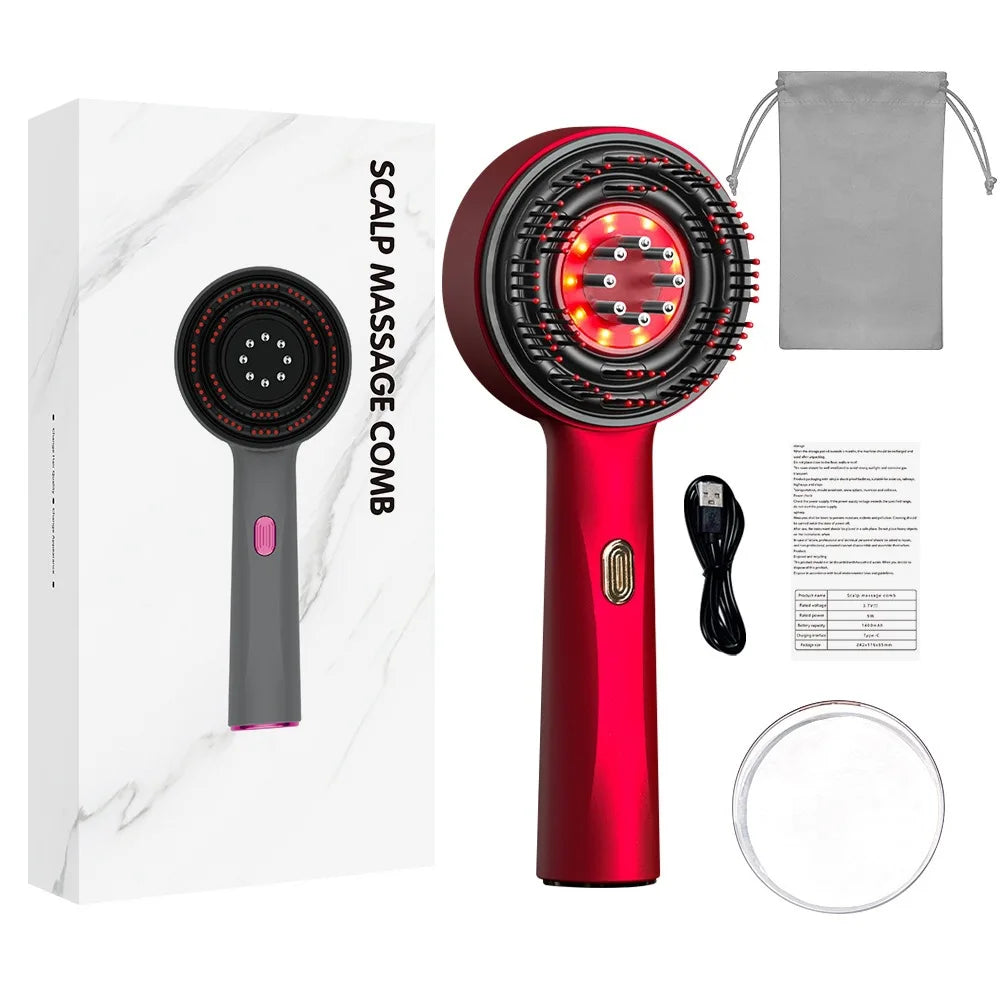 HTMCK Electric Vibration Red Light Scalp Massage Brush Portable Essential Oil Hair Care Comb Home Daily Use