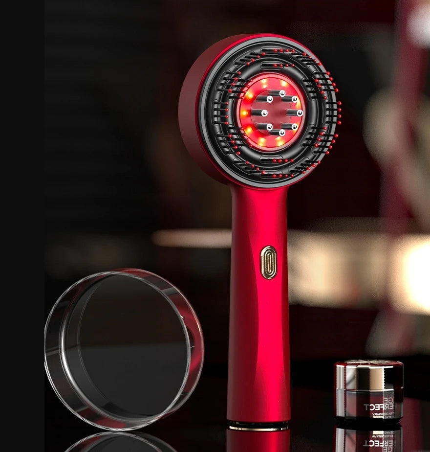HTMCK Electric Vibration Red Light Scalp Massage Brush Portable Essential Oil Hair Care Comb Home Daily Use