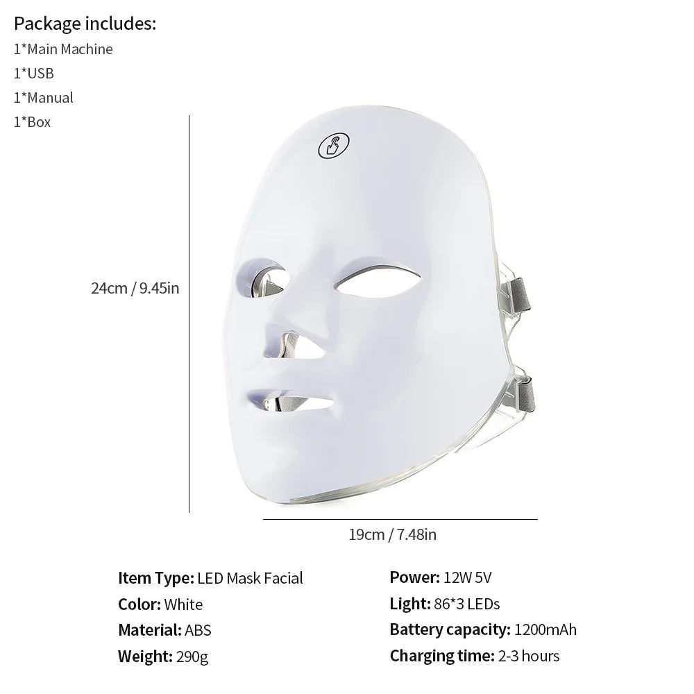 7-1 Colors Red Light Therapy For Face，LED Facial Skin Care Mask,Red Light Mask for Face